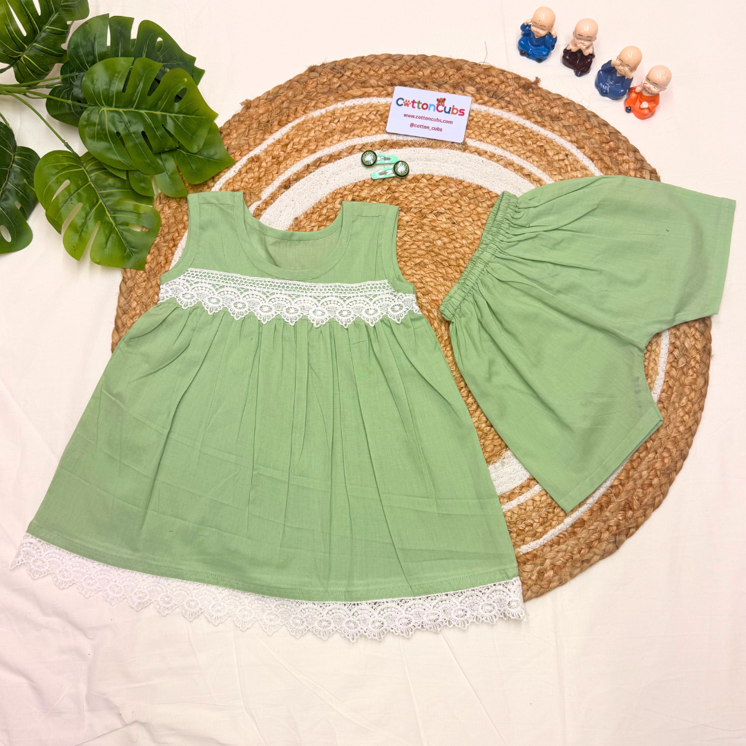 Summer Blossom Cotton Dress with Shorts – Lace Edition