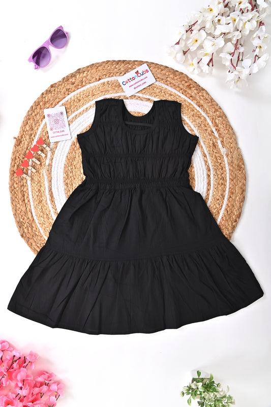 Solid Smocked Cotton Frock – 3 Colors (Black | Brown | Red)
