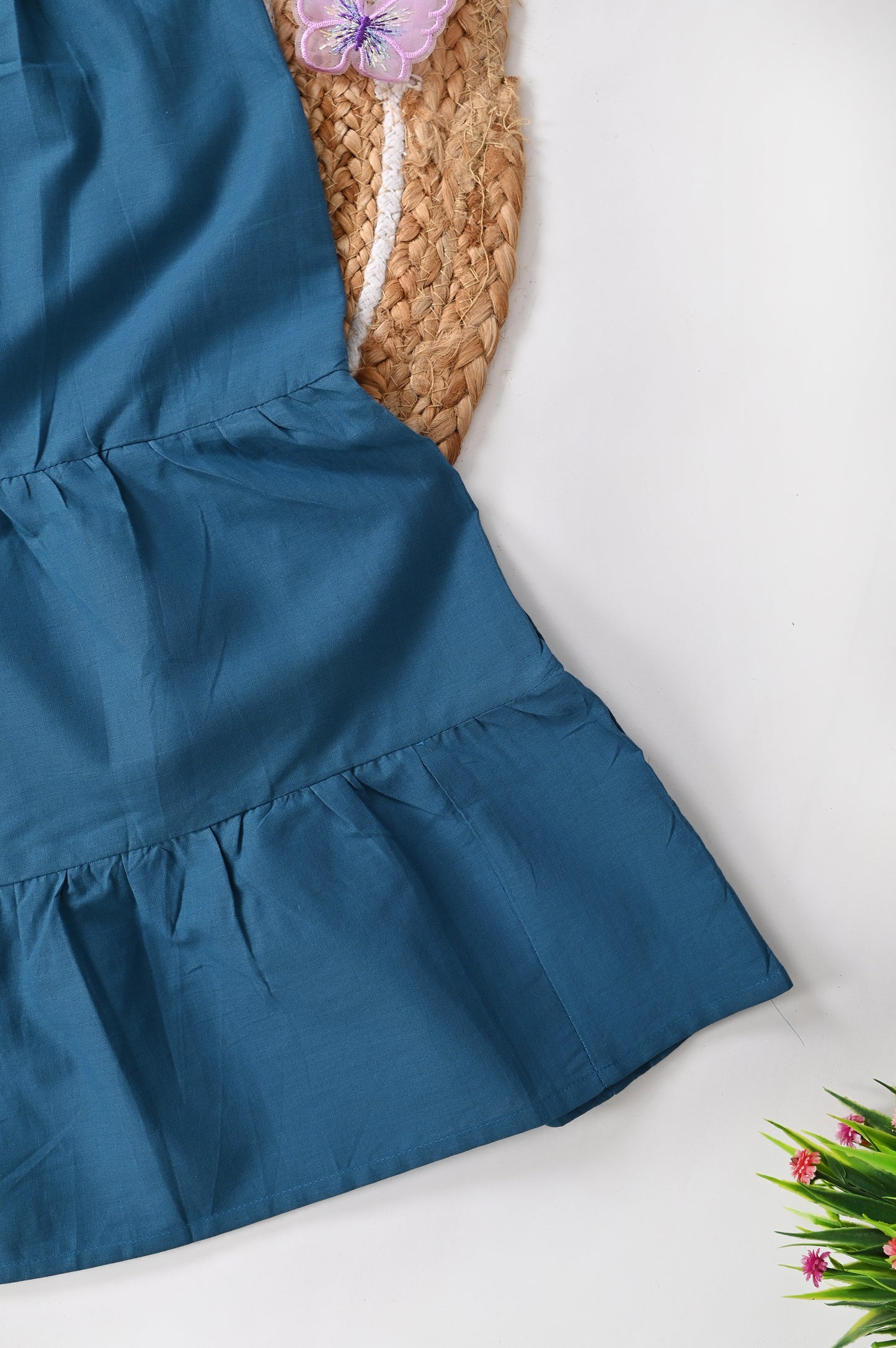 Teal Button-Down Tiered Cotton Frock