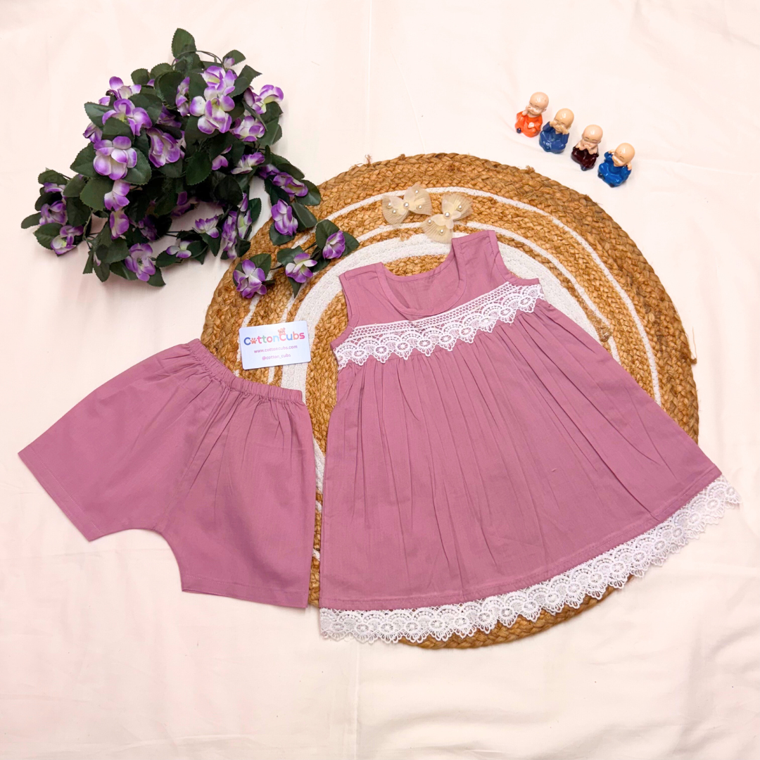 Summer Blossom Cotton Dress with Shorts – Lace Edition