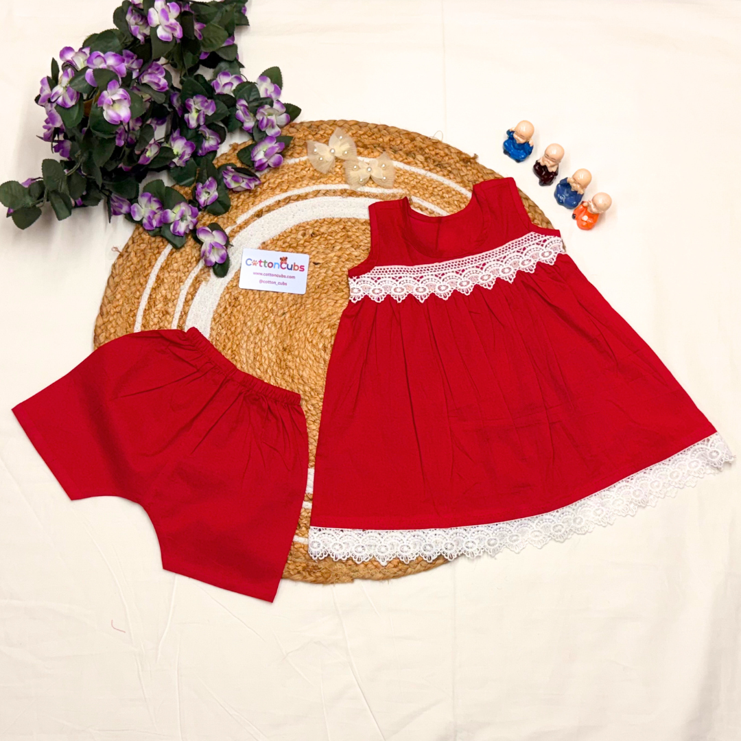 Summer Blossom Cotton Dress with Shorts – Lace Edition