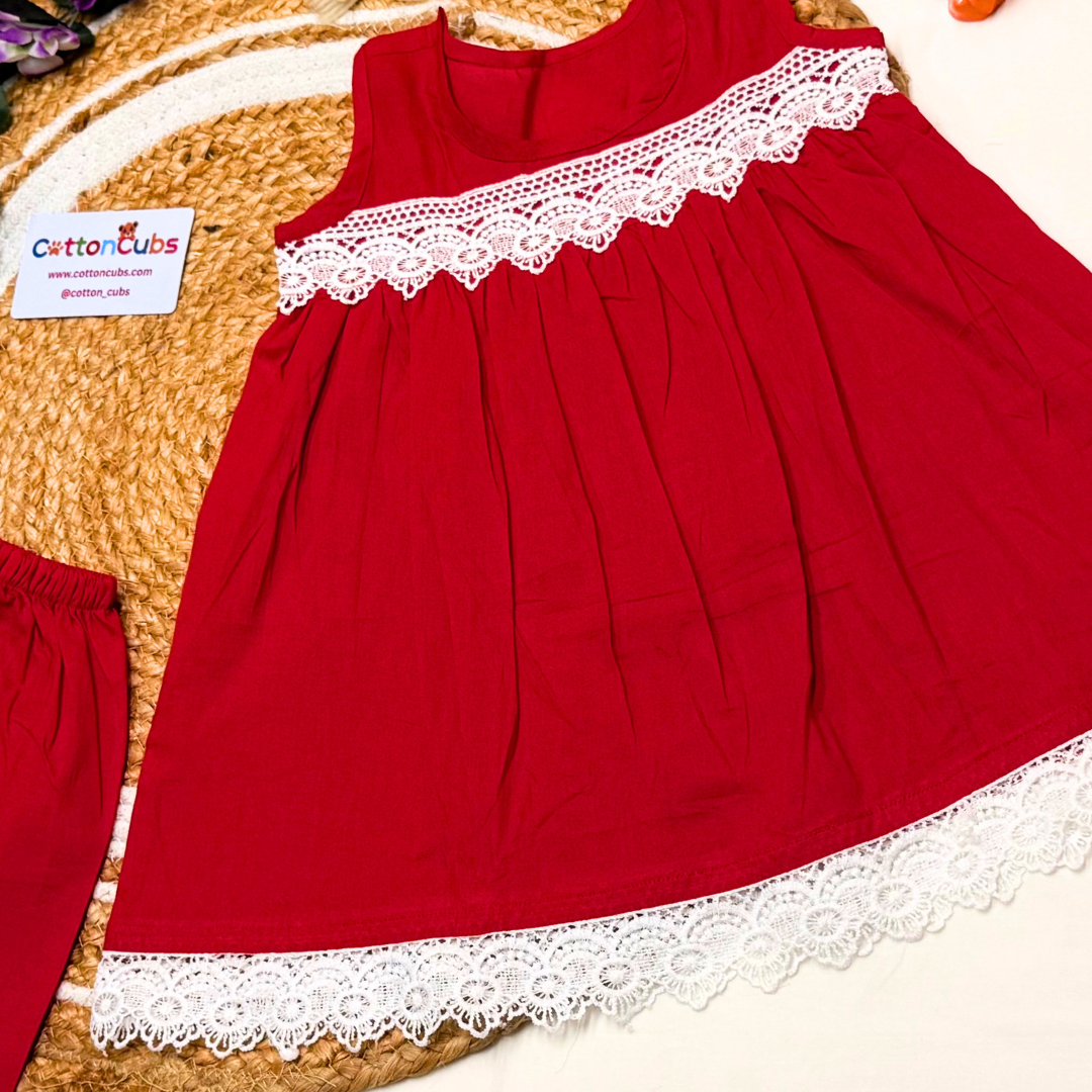 Summer Blossom Cotton Dress with Shorts – Lace Edition