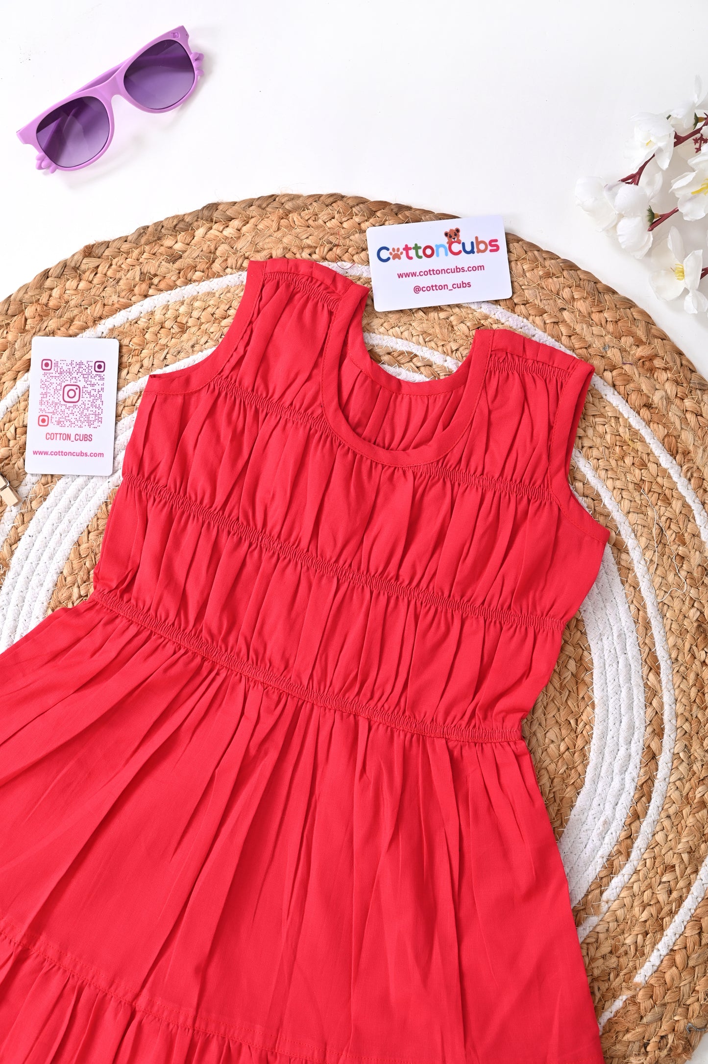 Solid Smocked Cotton Frock – 3 Colors (Black | Brown | Red)