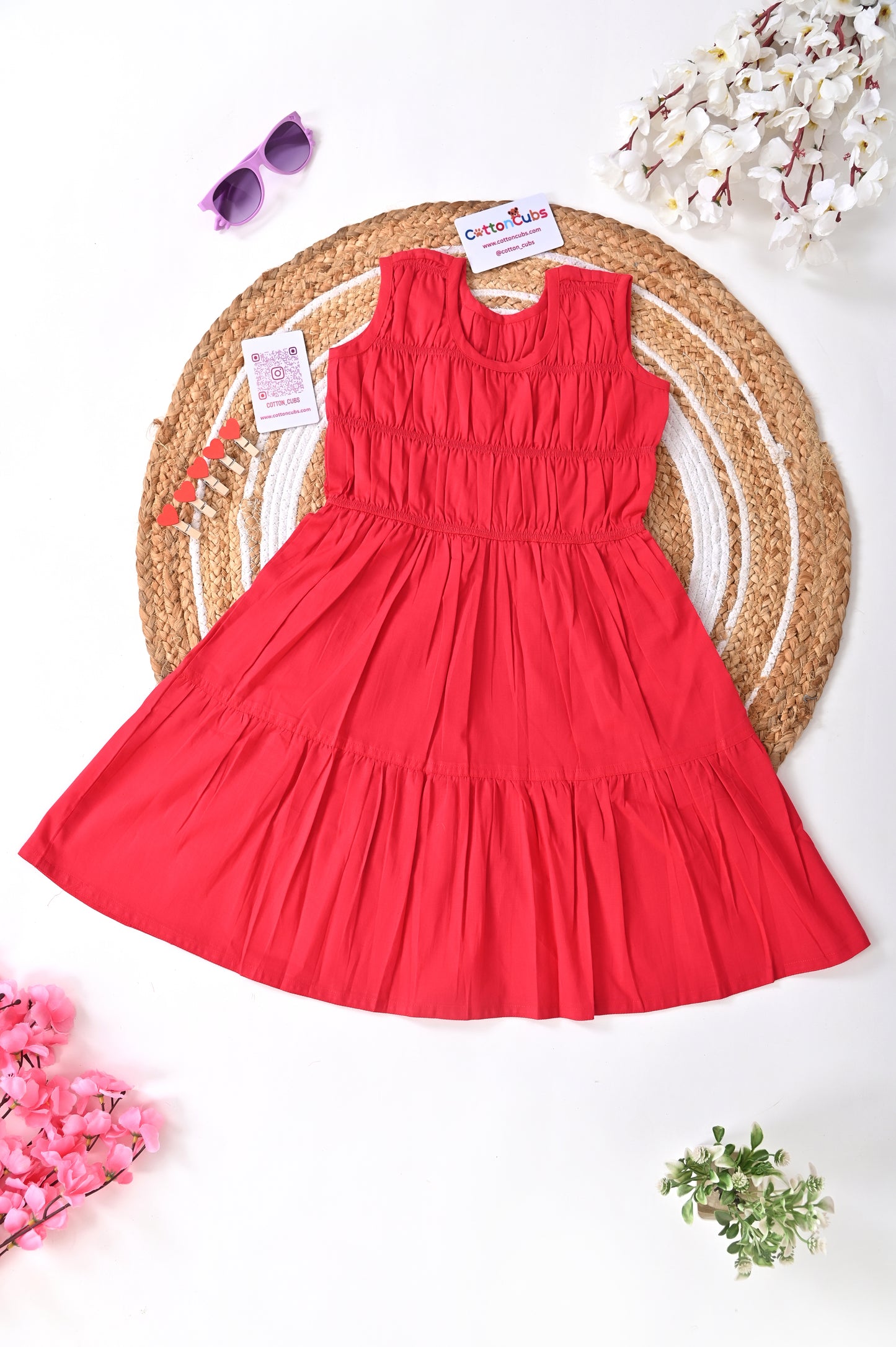 Solid Smocked Cotton Frock – 3 Colors (Black | Brown | Red)