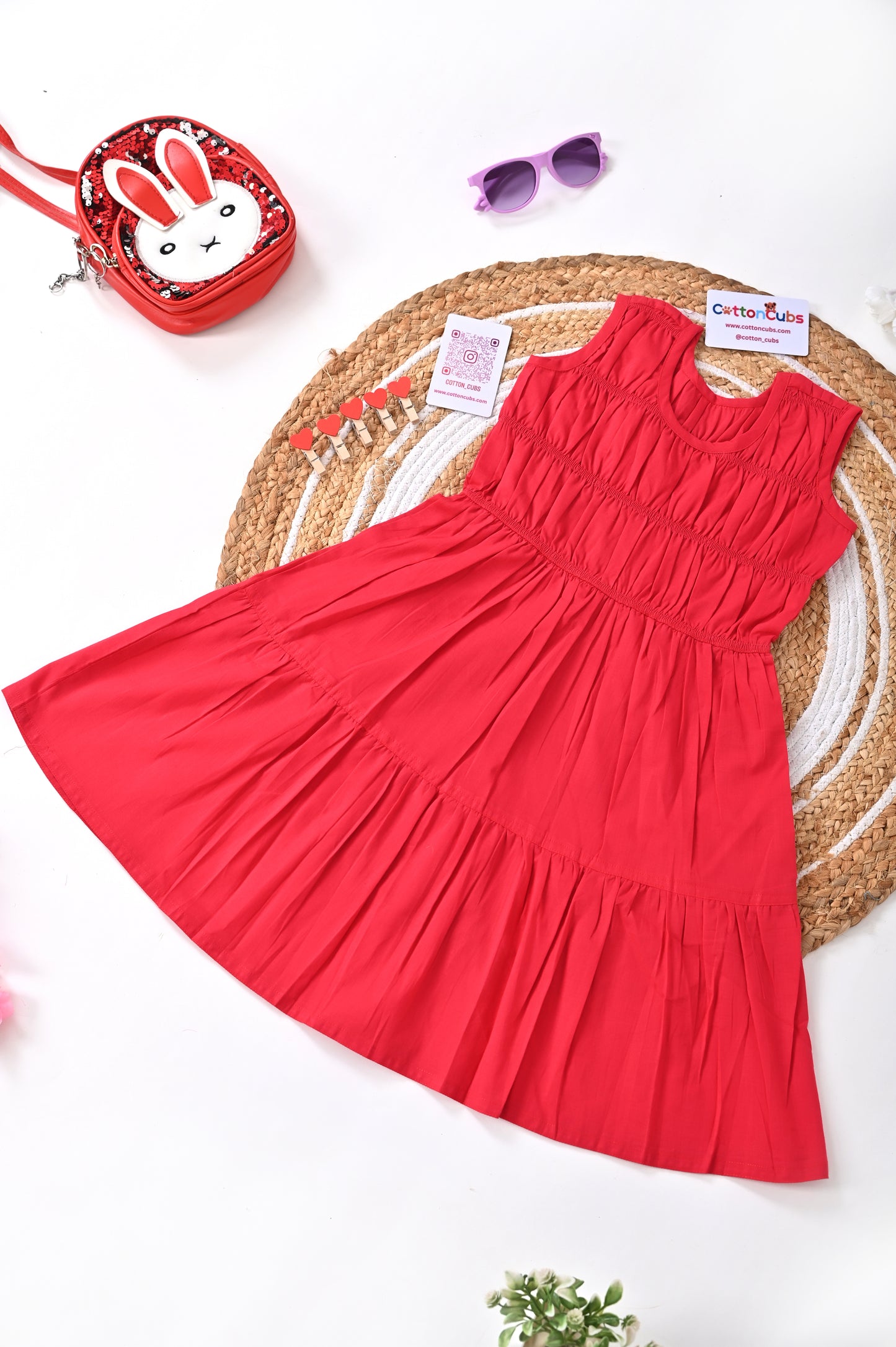 Solid Smocked Cotton Frock – 3 Colors (Black | Brown | Red)