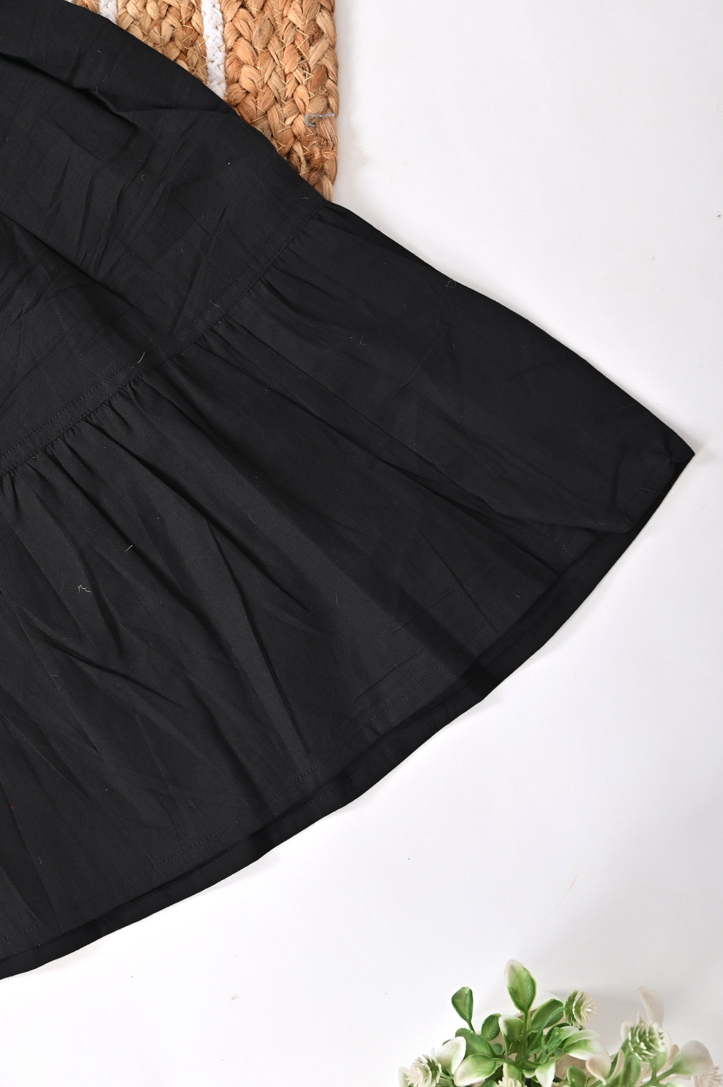 Solid Smocked Cotton Frock – 3 Colors (Black | Brown | Red)