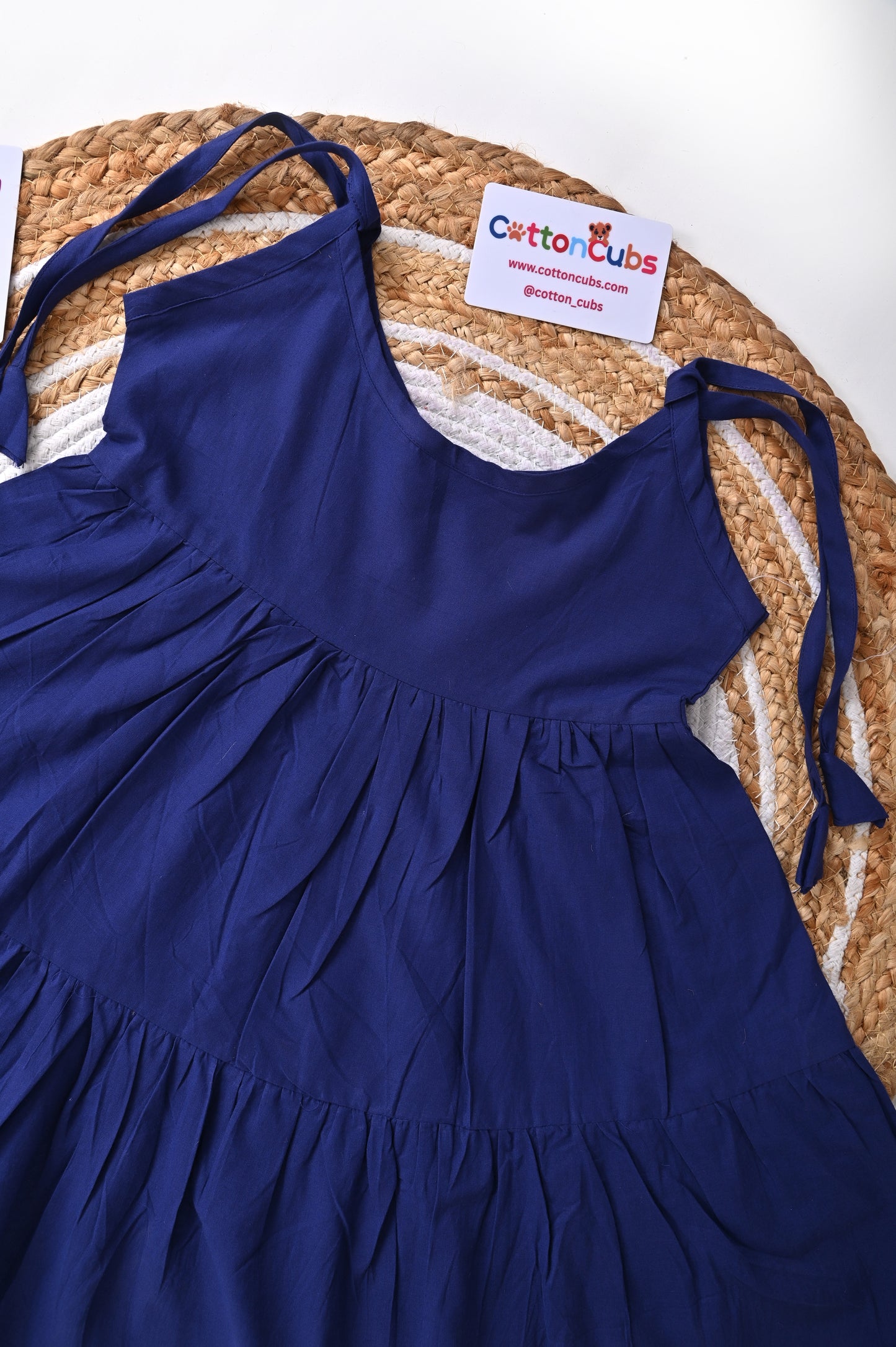 Tie up  Tiered Cotton Frock – Red & Navy
