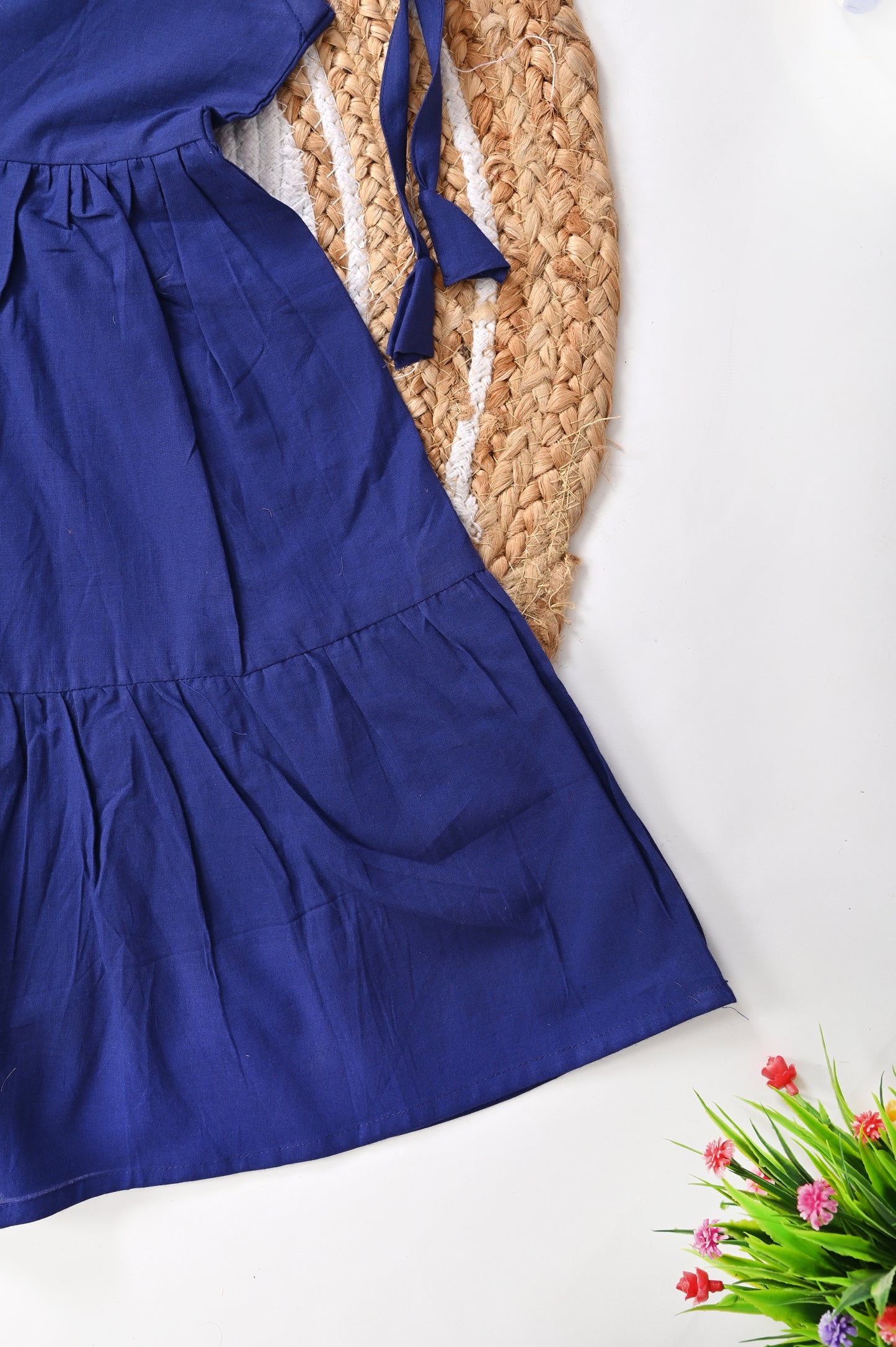 Tie up  Tiered Cotton Frock – Red & Navy