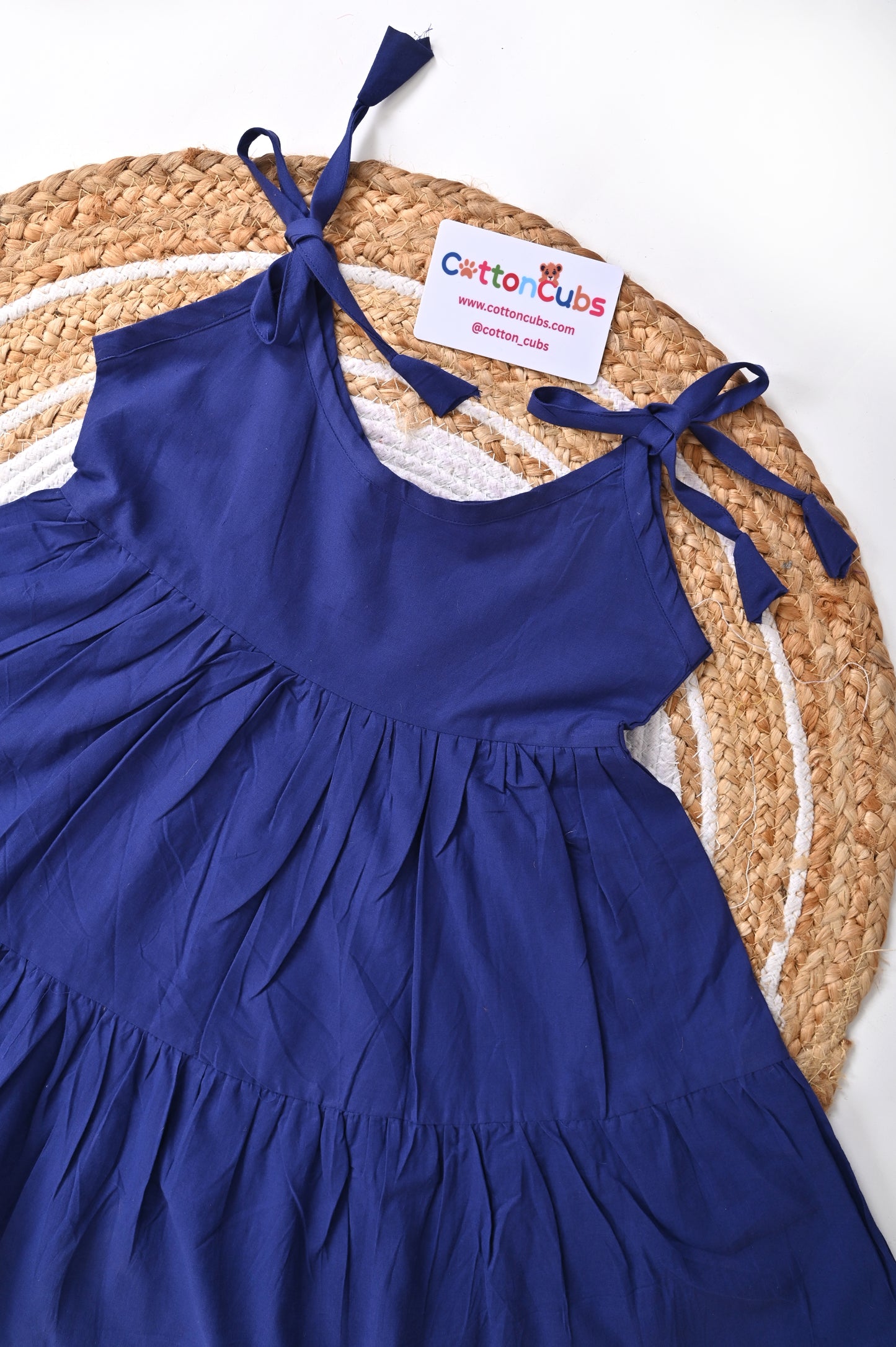 Tie up  Tiered Cotton Frock – Red & Navy